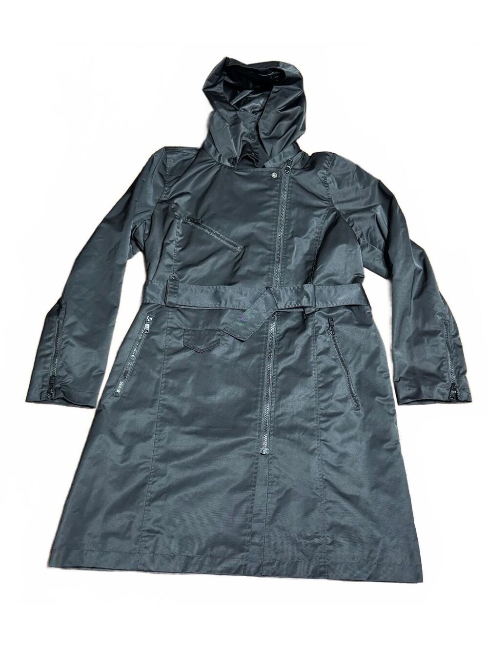 Anthropologie Avec Les Filles Womens Black Moto Trench Coat Hooded Belted L